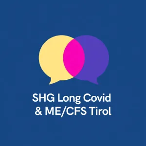 SHG Long Covid & ME/CFS Tirol Logo mit überlappenden gelben und violetten Sprechblasen