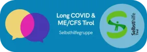 SHG Long Covid & ME/CFS Tirol Logo mit überlappenden gelben und violetten Sprechblasen